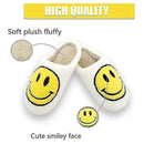 Blue Smiley Face Slippers for Women, Cute Emoji Design with Non-Slip TPR Rubber Sole, Soft Faux Fur Thick Fleece Lining for Warmth Size 38-39