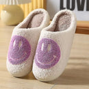Purple Smiley Face Slippers for Women, Cute Emoji Design with Non-Slip TPR Rubber Sole, Soft Faux Fur Thick Fleece Lining for Cozy Warmth Size 42-43