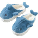 Blue Cartoon Shark Plush Slippers for Men Women, Winter Indoor Warm Cotton Slippers with Soft Comfortable Thick Soles, Non-Slip Durable PVC Size 42-43
