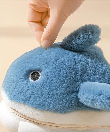 Blue Cartoon Shark Plush Slippers for Men Women, Winter Indoor Warm Cotton Slippers with Soft Comfortable Thick Soles, Non-Slip Durable PVC Size 42-43