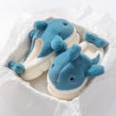 Blue Cartoon Shark Plush Slippers for Men Women, Winter Indoor Warm Cotton Slippers with Soft Comfortable Thick Soles, Non-Slip Durable PVC Size 42-43
