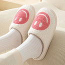 Pink Smiley Face Slippers for Women, Cute Emoji Design with Non-Slip TPR Rubber Sole, Soft Faux Fur Thick Fleece Lining for Warmth Size 38-39