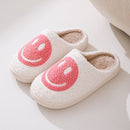 Pink Smiley Face Slippers for Women, Cute Emoji Design with Non-Slip TPR Rubber Sole, Soft Faux Fur Thick Fleece Lining for Warmth Size 38-39
