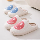 Pink Smiley Face Slippers for Women, Cute Emoji Design with Non-Slip TPR Rubber Sole, Soft Faux Fur Thick Fleece Lining for Warmth Size 38-39