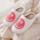 Pink Smiley Face Slippers for Women, Cute Emoji Design with Non-Slip TPR Rubber Sole, Soft Faux Fur Thick Fleece Lining for Warmth Size 38-39