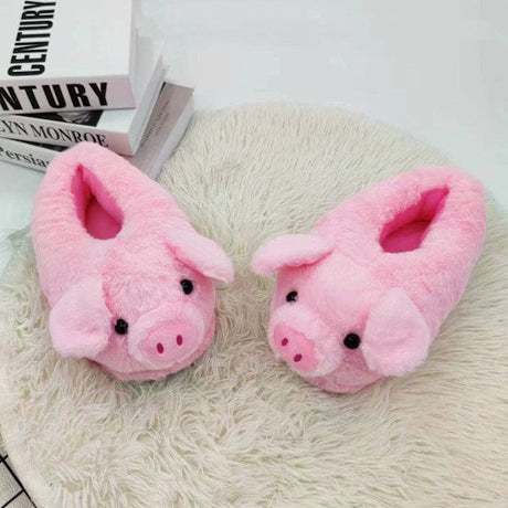 Pink Cute Pig Cartoon Animal Slippers for Women, Warm Plush Lining Soft Breathable Non-Slip Thick Sole, Available in Sizes 36-44 for Cozy Home Wear