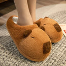 Cartoon Capybara Warm Soft Non-Slip Home Slippers for Women Men, Plush Rubber Sole One Size Fits 35-42, Cute Animal Design for Indoor Comfort