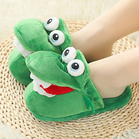 Cartoon Crocodile Cotton Slippers for Adults, Fun Opening Mouth Design with Memory Foam Insole, Non-Slip Soft Plush for Home 38-39