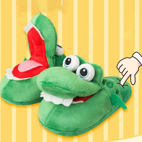 Cartoon Crocodile Cotton Slippers for Adults, Fun Opening Mouth Design with Memory Foam Insole, Non-Slip Soft Plush for Home 38-39