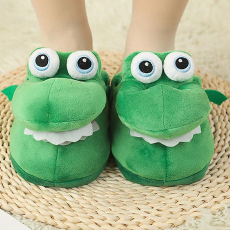 Cartoon Crocodile Cotton Slippers for Adults, Fun Opening Mouth Design with Memory Foam Insole, Non-Slip Soft Plush for Home 38-39