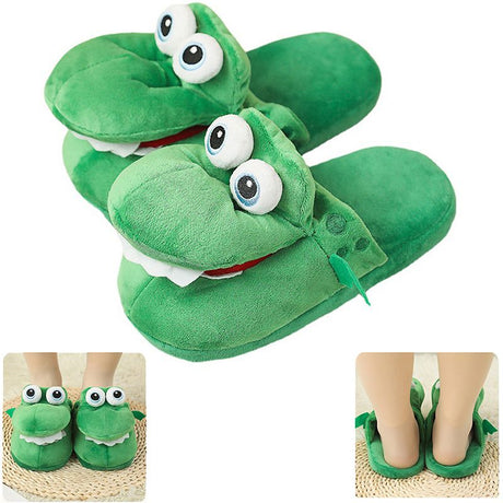 Cartoon Crocodile Cotton Slippers for Adults, Fun Opening Mouth Design with Memory Foam Insole, Non-Slip Soft Plush for Home 38-39