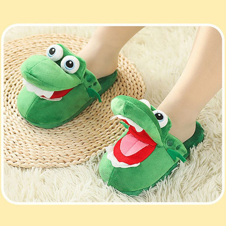 Cartoon Crocodile Cotton Slippers for Adults, Fun Opening Mouth Design with Memory Foam Insole, Non-Slip Soft Plush for Home 38-39