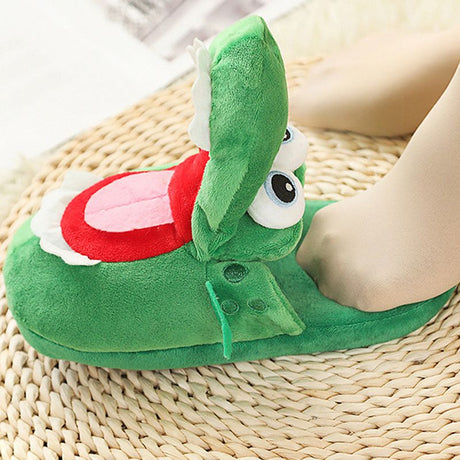 Cartoon Crocodile Cotton Slippers for Adults, Fun Opening Mouth Design with Memory Foam Insole, Non-Slip Soft Plush for Home 38-39