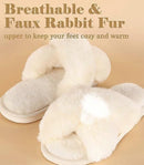 White Cross Strap Fluffy Open Toe Slippers for Women, Memory Foam Cushion Non-Slip Sole, Soft Plush Home Shoes Indoor Outdoor Size M
