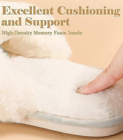 White Cross Strap Fluffy Open Toe Slippers for Women, Memory Foam Cushion Non-Slip Sole, Soft Plush Home Shoes Indoor Outdoor Size M