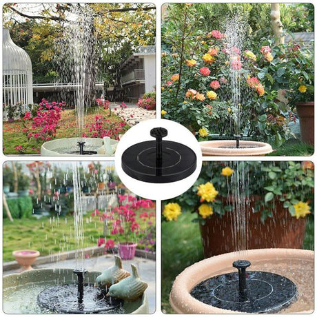 Solar Powered Floating Fountain Pump with 6 Nozzles, 7V 1.7W Panel and 200 L/h Flow for Ponds, Bird Baths and Gardens, 16 cm