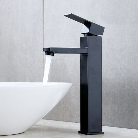 High Spout Single Hole Basin Mixer Faucet, Single Handle Hot and Cold Bathroom Tap with Copper Mixer Body, Black Finish