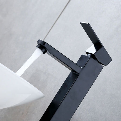 High Spout Single Hole Basin Mixer Faucet, Single Handle Hot and Cold Bathroom Tap with Copper Mixer Body, Black Finish