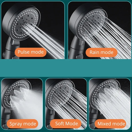 5 Spray Modes Adjustable High Pressure Shower One-Button Stop Water Massage Shower Head Water Saving Shower Bathroom Accessories, Black Finish