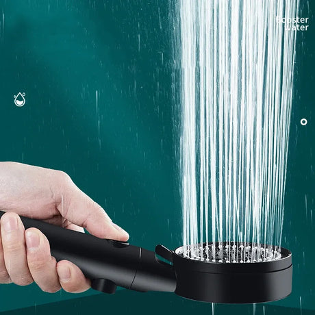 5 Spray Modes Adjustable High Pressure Shower One-Button Stop Water Massage Shower Head Water Saving Shower Bathroom Accessories, Black Finish
