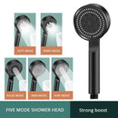 5 Spray Modes Adjustable High Pressure Shower One-Button Stop Water Massage Shower Head Water Saving Shower Bathroom Accessories, Black Finish