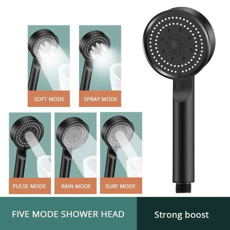 5 Spray Modes Adjustable High Pressure Shower One-Button Stop Water Massage Shower Head Water Saving Shower Bathroom Accessories, Black Finish