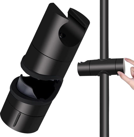 Universal slide piece, 25 mm Shower Rod Fit hand shower holder, ABS material, G1/2 Thread, 360 Degree Rotation, Matte Black/Chrome Finish Options