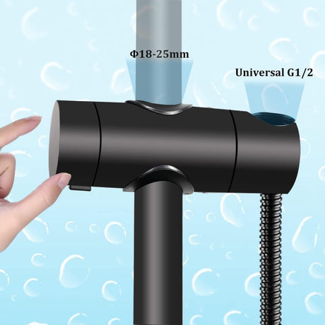 Universal slide piece, 25 mm Shower Rod Fit hand shower holder, ABS material, G1/2 Thread, 360 Degree Rotation, Matte Black/Chrome Finish Options