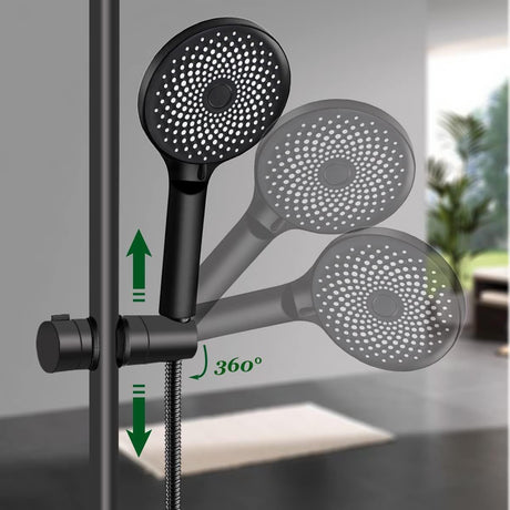 Universal slide piece, 25 mm Shower Rod Fit hand shower holder, ABS material, G1/2 Thread, 360 Degree Rotation, Matte Black/Chrome Finish Options