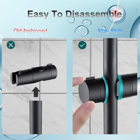 Universal slide piece, 25 mm Shower Rod Fit hand shower holder, ABS material, G1/2 Thread, 360 Degree Rotation, Matte Black/Chrome Finish Options