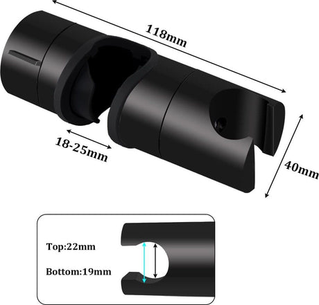 Universal slide piece, 25 mm Shower Rod Fit hand shower holder, ABS material, G1/2 Thread, 360 Degree Rotation, Matte Black/Chrome Finish Options