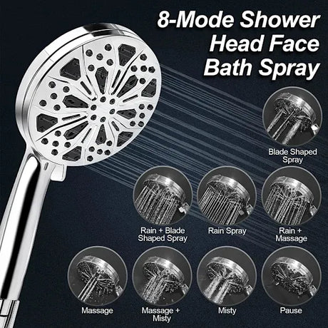 Shower Head 8+2 Functions Handheld Shower Nozzle with High Pressure Water Jet and Detachable Hose, high-pressure spray