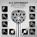 Shower Head 8+2 Functions Handheld Shower Nozzle with High Pressure Water Jet and Detachable Hose, high-pressure spray