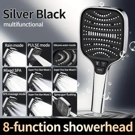 Large Panel Shower Head, 8 Adjustable Positions, Wide Water Outlet, Handheld Bathroom Shower Accessory, Chrome Finish