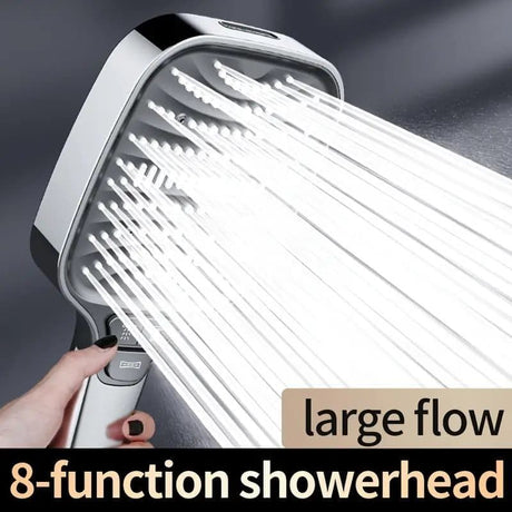 Large Panel Shower Head, 8 Adjustable Positions, Wide Water Outlet, Handheld Bathroom Shower Accessory, Chrome Finish