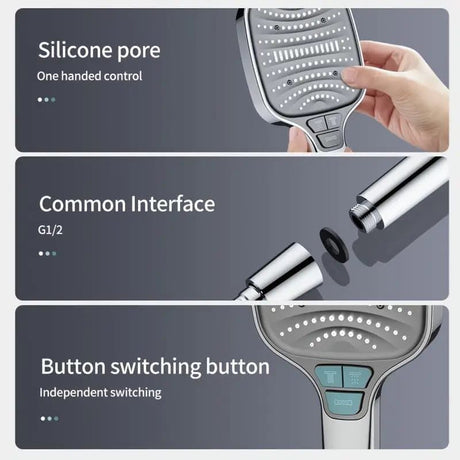 Large Panel Shower Head, 8 Adjustable Positions, Wide Water Outlet, Handheld Bathroom Shower Accessory, Chrome Finish