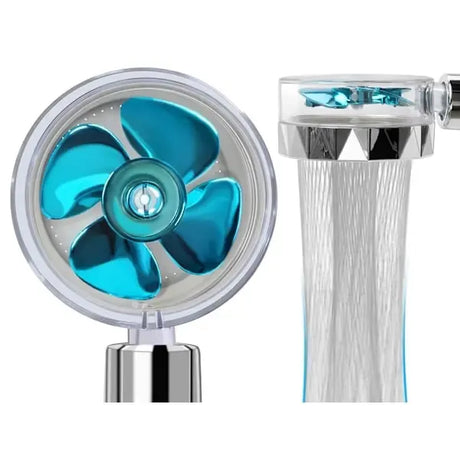 Shower Nozzle / Shower Handle- Shower Head with Turbo Fan, plastic material, 360 Degree Rotation, 26 x 8 cm Overall Size, Silver/Blue Finish Options