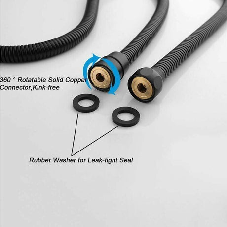 Stainless Steel Shower Hose, Kink-Resistant and Explosion-Proof, Brass Fittings, G1/2 Thread, 1.5 m Hose Length, Matte Black Finish