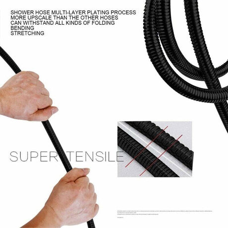 Stainless Steel Shower Hose, Kink-Resistant and Explosion-Proof, Brass Fittings, G1/2 Thread, 1.5 m Hose Length, Matte Black Finish