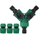 Garden Hose Connector, Garden Hose End, Y Hose Splitter, Garden Hose Tap Adapter, Gardena Connector with 2 Valve Outlets for Garden Tap, Green Finish
