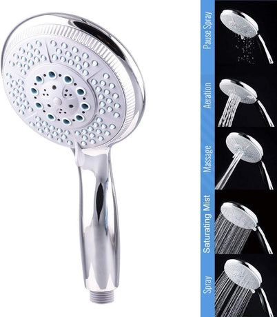 High Pressure Shower Head with 5 Spray Modes Adjustable Powerful Shower Head, Universal Shower Head for Bath, 1/2 Inch Interface, Chrome Finish