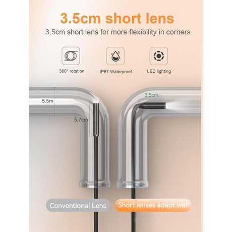 Endoscope Camera, 1080P HD Endoscope, 2.4 Inch IPS Screen Pipe Inspection Camera, IP67 Waterproof Camera, 5M Semi-Rigid Cable, with Light, Clear Color