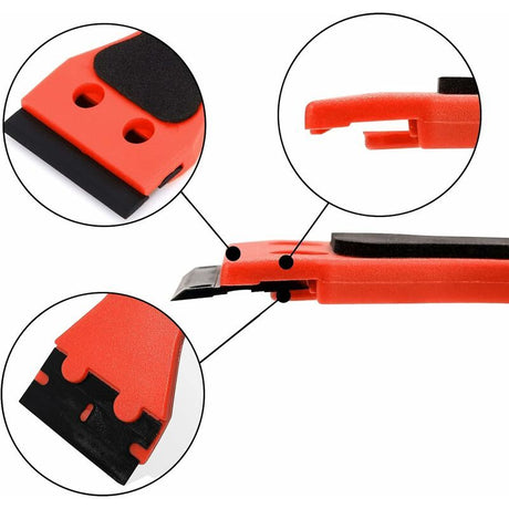Plastic Scraper with 100 Squeegees, Long Handle Scrapers, for Removing Labels, Glue, Paint, Stickers and Decals, Red, Red Color