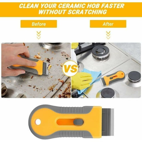 Glass and Ceramic Glass Scraper, Glass Cleaning Tool with 20 Replacement Parts for Removing Gasket Labels, Decals and Oven Glue, Grey Color