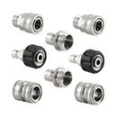 Stainless Steel Pressure Washer Quick Connect Kit, m22 14mm To 3/8in Quick Connect, 3/4in To 1/2in Qu, Stainless Steel + Brass material, Silver Color