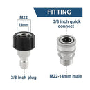 Stainless Steel Pressure Washer Quick Connect Kit, m22 14mm To 3/8in Quick Connect, 3/4in To 1/2in Qu, Stainless Steel + Brass material, Silver Color