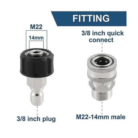 Stainless Steel Pressure Washer Quick Connect Kit, m22 14mm To 3/8in Quick Connect, 3/4in To 1/2in Qu, Stainless Steel + Brass material, Silver Color