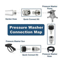 Stainless Steel Pressure Washer Quick Connect Kit, m22 14mm To 3/8in Quick Connect, 3/4in To 1/2in Qu, Stainless Steel + Brass material, Silver Color