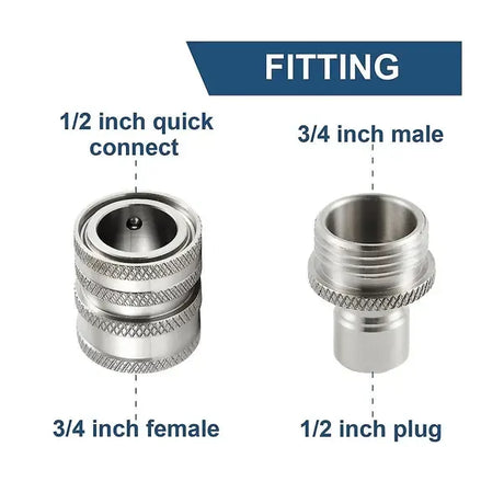 Stainless Steel Pressure Washer Quick Connect Kit, m22 14mm To 3/8in Quick Connect, 3/4in To 1/2in Qu, Stainless Steel + Brass material, Silver Color