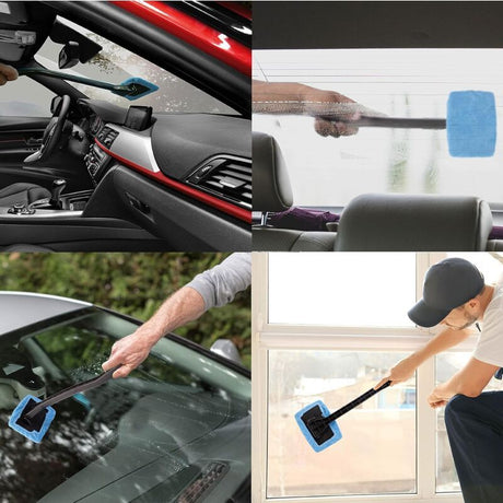 Interior Windshield Cleaner - Long Handle Car Windshield Cleaner Interior Windshield Cleaning Fog Moisture Removal - Pack of 2, Microfiber material